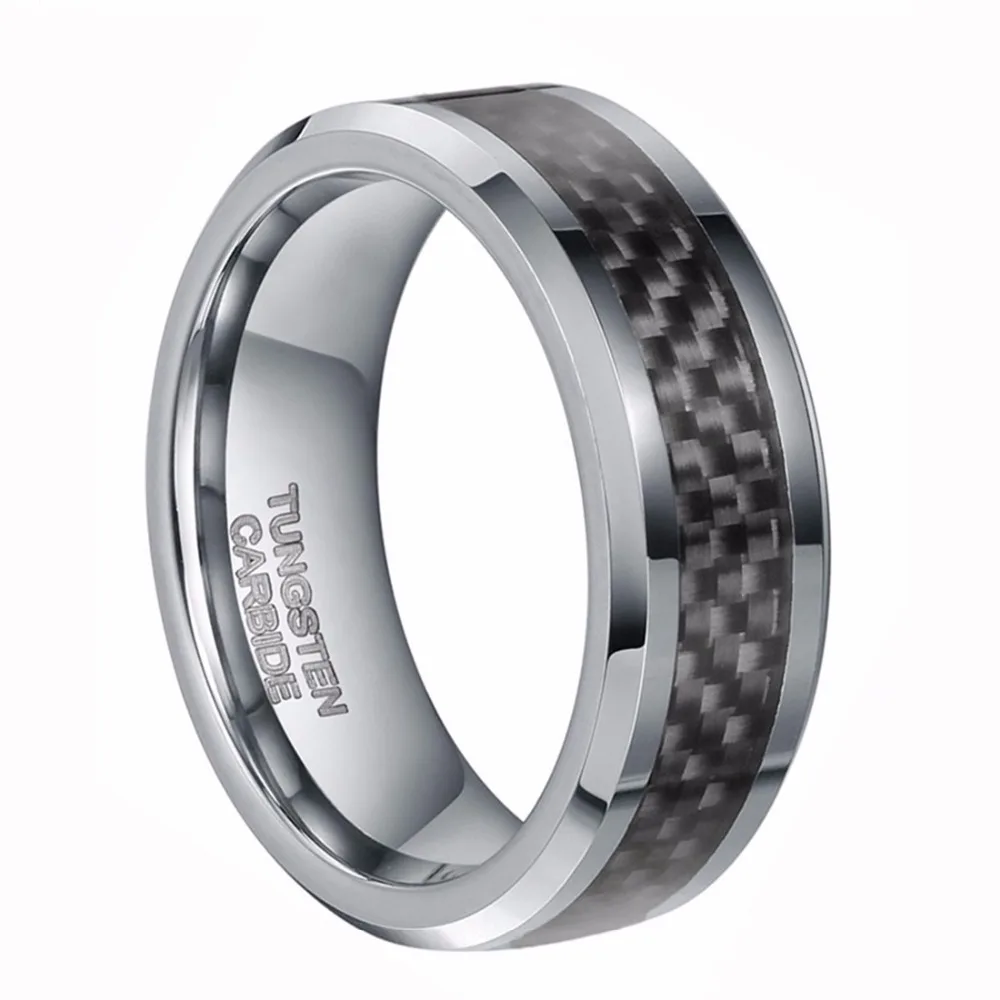 8mm New Black Carbon Fiber Men's Ring Tungsten Carbide Engagement Ring Wedding Band Men Jewelry