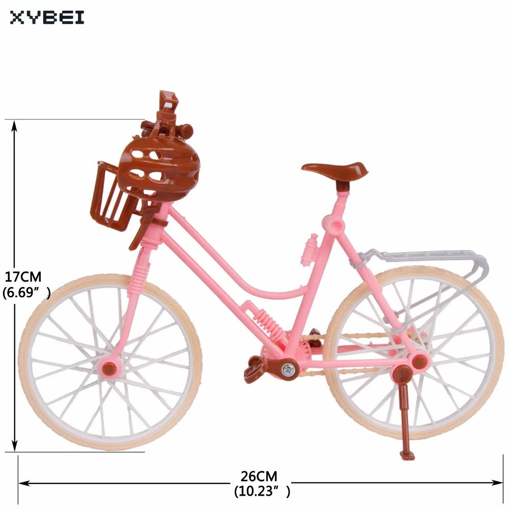 Высококачественный пластиковый велосипед, модный розовый съемный велосипед+ корзина+ шлем, уличная игрушка для куклы Барби, аксессуары для детей