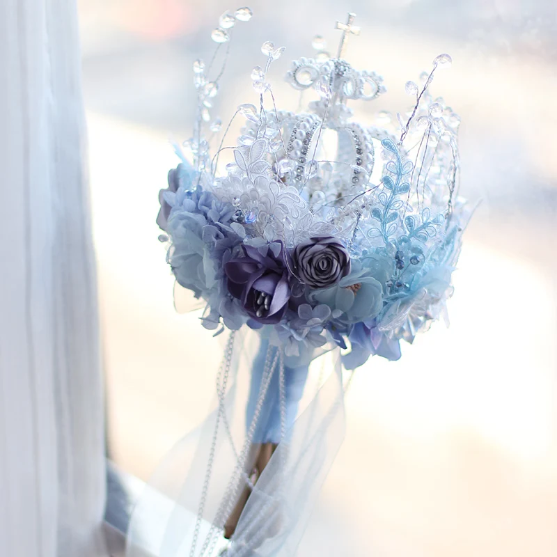 Синий Корона льда и снега букет невесты архитектура Стиль Хрустальная корона Букет из искусственных цветов Свадебный букет