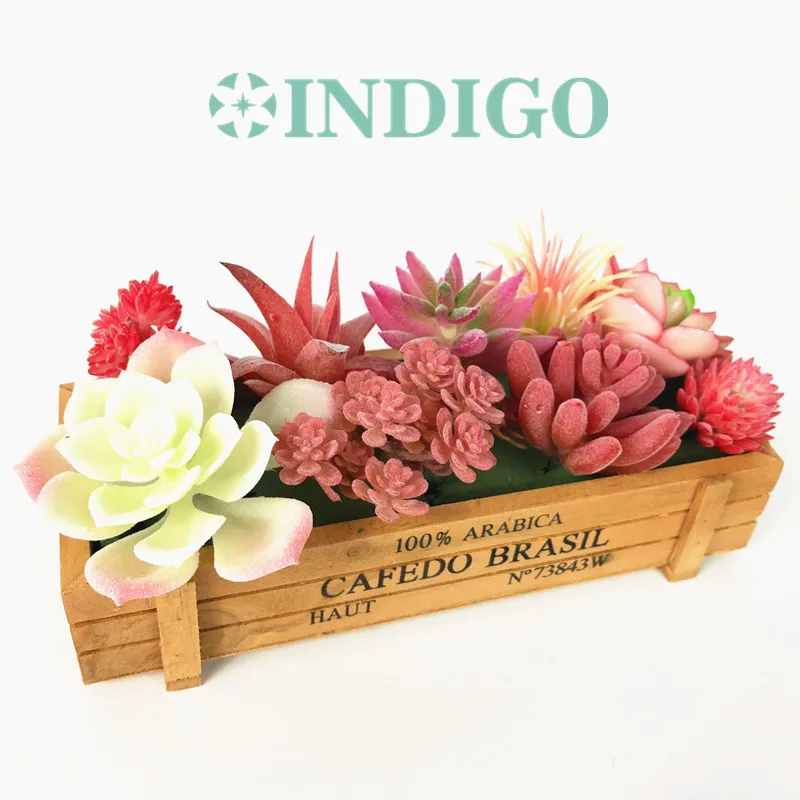 

Pink Artificial Succulent Plant (9pcs+1 Wood Plate)/Set Desert Plastic Flower INS Table Decoration Greenery Plant Free Shipping