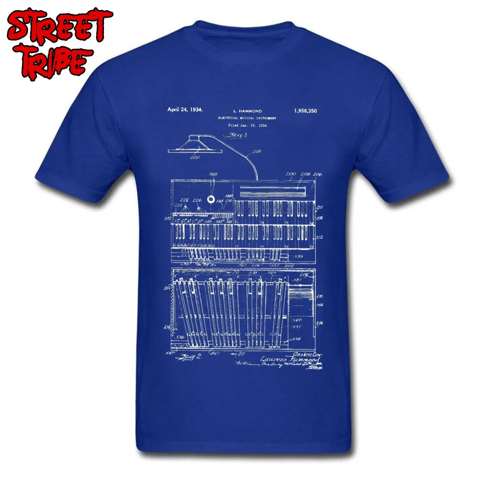 Design Casual Short Sleeve Tops Tees NEW YEAR DAY Round Collar Cotton Fabric Young T Shirts Casual T-Shirt Wholesale 1934 Hammond Organ Patent Art s -4291 blue