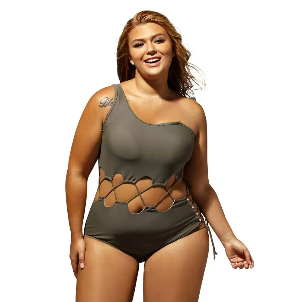 Plus Size Hollow Bikini Set Solid Color