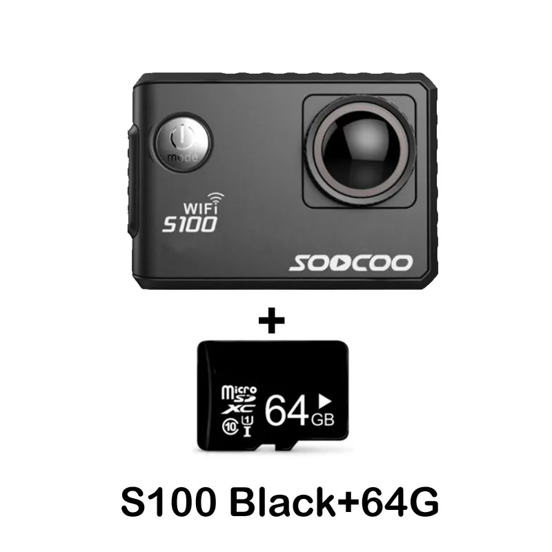 SOOCOO S100/S100PRO экшн-камера 4K Wifi NTK96660 20MP 30M Водонепроницаемая Спортивная камера опция gps гироскоп стабилизация изображения - Цвет: S100 Black and 64G