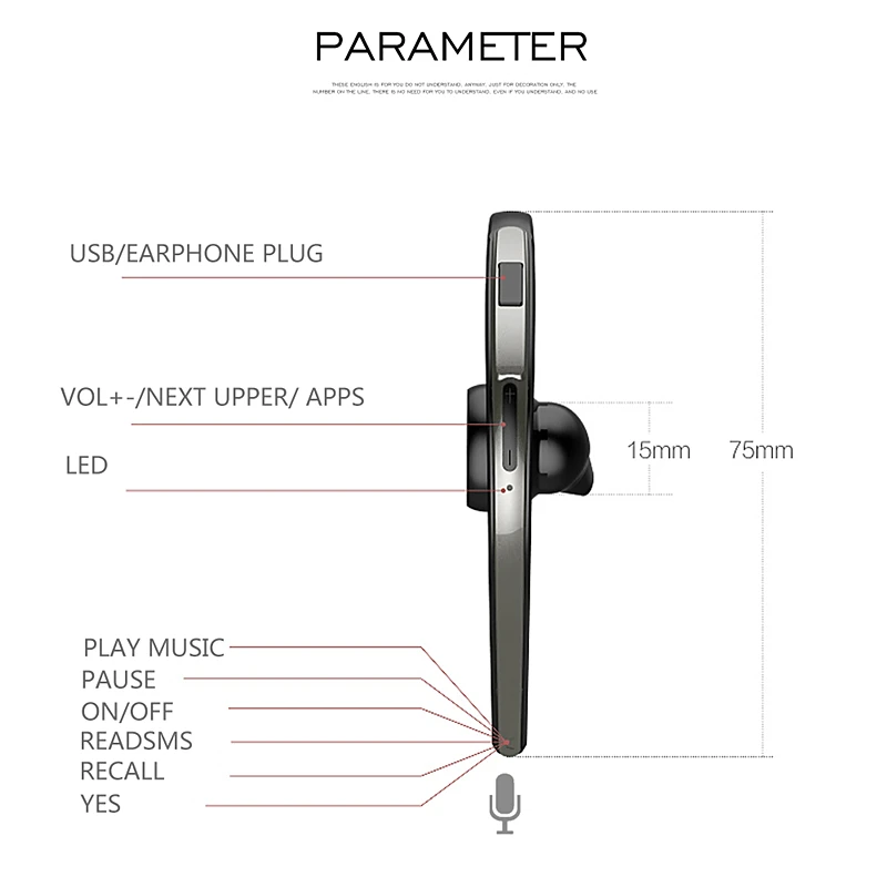 KJIMY Voice Control Wireless Bluetooth Headsets Handsfree Business Earphone with Mic HD Stereo Music Headphone for Phone V4.1  (14)_