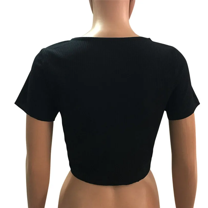 sexy bandage tshirt women 2018 fashion button t-shirt streetwear women crop top tee shirt femme manche courte wholesale noJE19 (5)