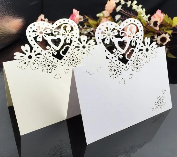 

100 pcs Table Cards Wedding Gust Greeting Cards Love Heart Laser Cut Paper Vine Seat Cards For Wedding Party Favors