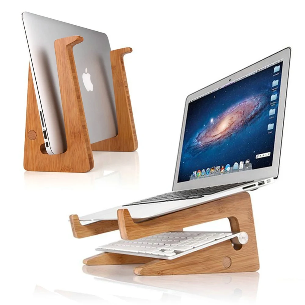 Universal Natural Bamboo Wood Laptop Stand Vertical Dock Computer