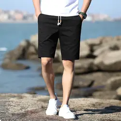 Горячая Качество шорты Для мужчин прямо эластичный пояс Короткие штаны модные по колено Однотонная одежда хлопковые шорты Повседневное