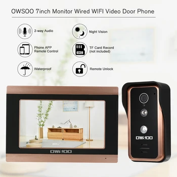 

OWSOO 7inch Monitor Wired WIFI Video Door Phone Doorbell Intercom IR-CUT Camera Night Vision Phone APP Remote Recording Snapshot