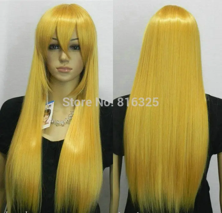 690032&gt&gtVocaloid Miku Hatsune Cosplay Long Straight Gold Yellow Wig + |