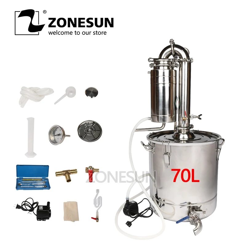 ZONESUN 70L винный дистиллятор посуда для бара пивоваренное оборудование бойлер из