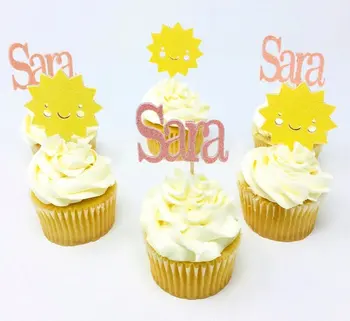

personalize name You Are My Sunshine Christening birthday cupcake toppers baby shower party decoration doughnut food picks