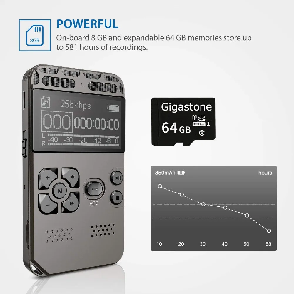 Yescool 16GB Portable Professional digital Voice Recorder hidden Dictaphone long Standby Time Noise Reduction Hifi MP3 Player