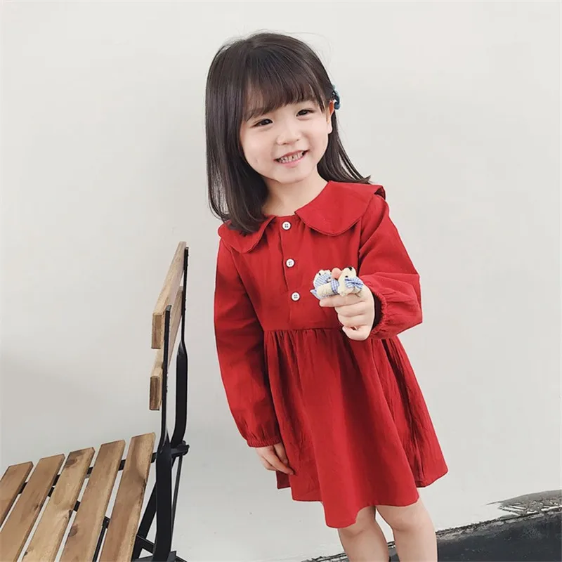 Mihkalev Turn down collar girls dress autumn kids clothes girls long sleeve dress for children birthday party clothes