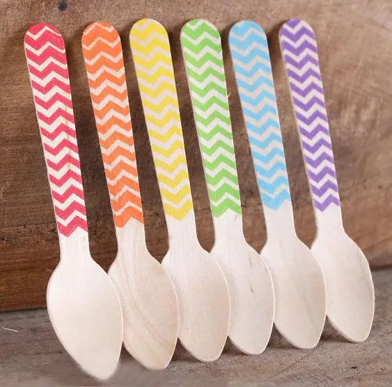 colorful wave Wooden Spoons, Disposable Utensils,Ice Cream Kids