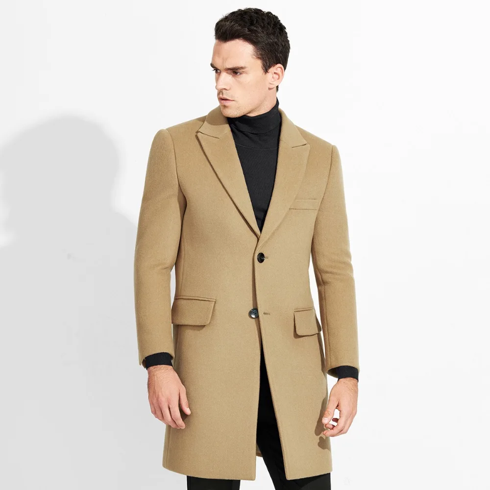 

brand high quality 100% wool trench coat men spring autumn khaki slim single breasted young man wedding groom suits long coats
