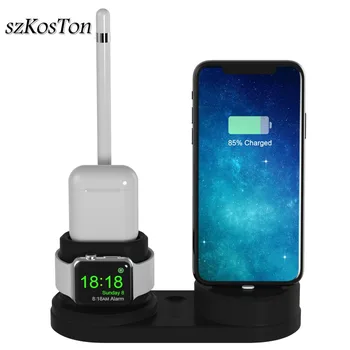 

4 in 1 Charging Dock Stand For iPhone X XS XR 7 8 Plus Silicone Charger Dock Station Holder For Apple Watch For Ipencil