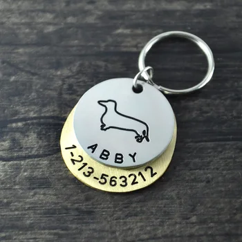 

Personalized dogtags, Dachshund dog tag, Custom Dog ID Tag, Hand Stamped Identification Dog Tag, engraved name and number