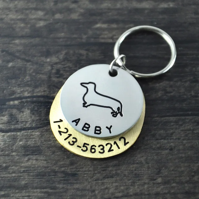Personalized dogtags, Dachshund dog tag, Custom Dog ID Tag, Hand