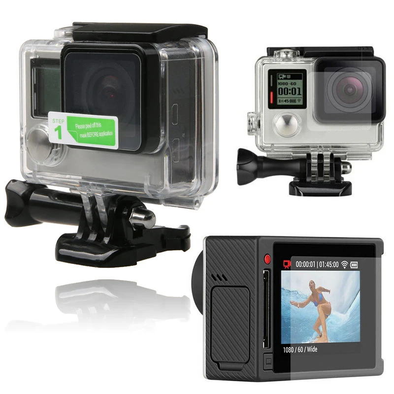 

1 Set LCD Screen Guard With Waterproof Housing Case Lens Protector Film For GoPro Hero 4 Camera Accessories
