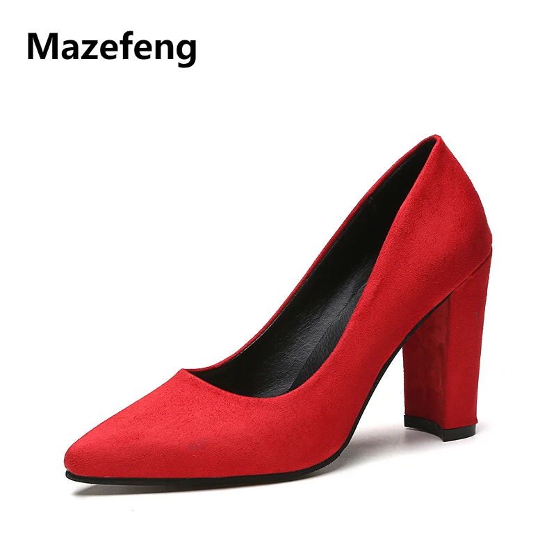 

Mazefeng 2018 Summer Women High-heeled Shoes Office Lady Style Women Pumps Square Heel Ladies Pumps Pointed Toe Shallow Slip-on