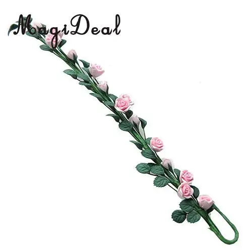 1/12 Scale Strip of Climbing Pink Roses Dollhouse Miniature Flower for Living Room Plant Room Garden Accessories