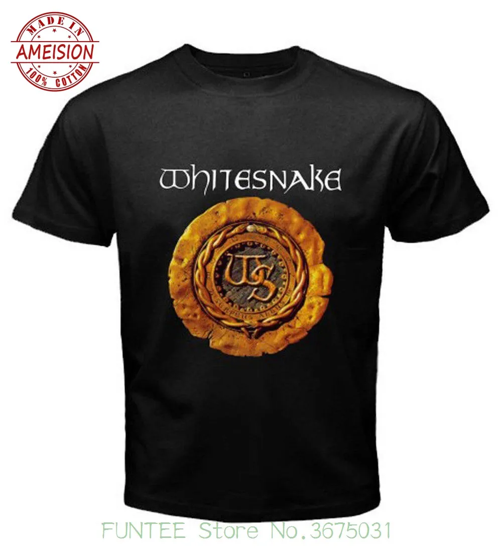 T Shirts Man Clothing Free Shipping White Snake Whitesnake Metal Rock Band Logo Men's Black T-shirt Size S To 3xl