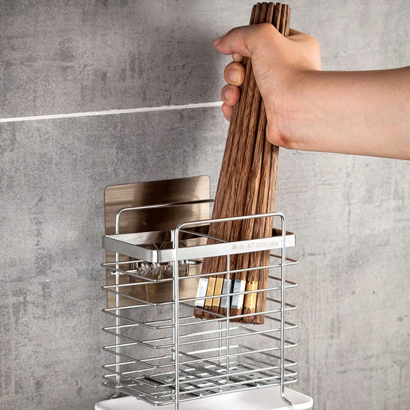 Stainless steel hanging chopstick cage fork spoon holder Knife rack reinforced kitchen supplies cutting board shelves with hooks Stainless steel hanging chopstick cage fork spoon holder Knife rack reinforced kitchen supplies cutting board shelves with hooks