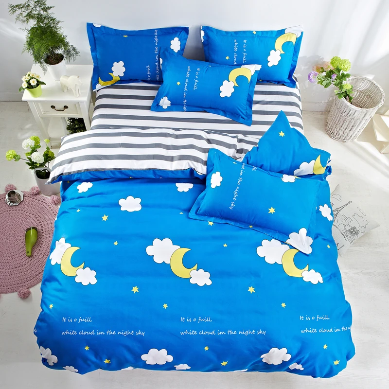 Blue Moon Starry Sky Style Duvet Cover Set Polyester Fiber Bed Sheet