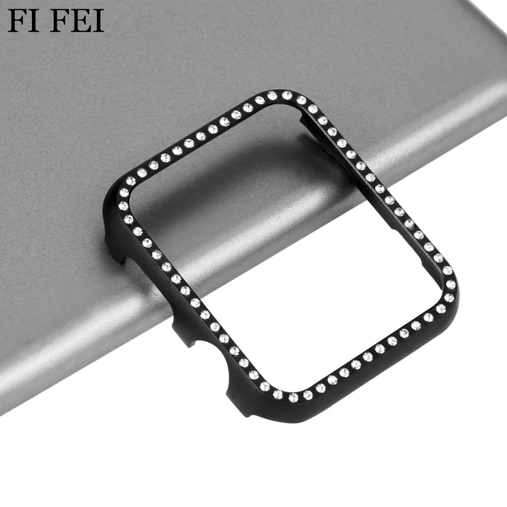 

New Ultra Thin Bling Crystal Diamonds Aluminum Metal Cover for Apple Watch Case Series 1/3/2 Bumper Case 42mm 38mm Band