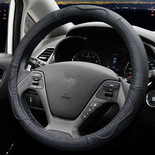 Высококачественный кожаный чехол рулевого колеса автомобиля летние универсальные автомобильные аксессуары для KIA K4 sportage Sportage QL K3S forte K2 - Color Name: black
