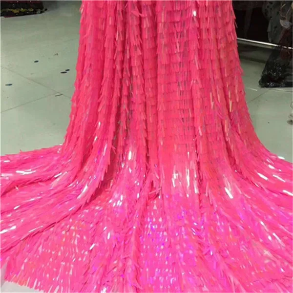 

High quality African Lace Fabric With 3D Sequins Gold Tulle Fabric For Nigerian Lace Fabrics African Embroidered Red Color 2018