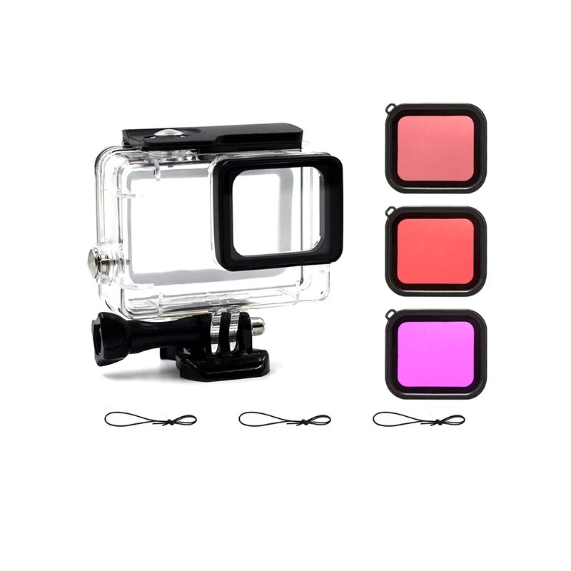 Case And Filters Для Gopro 5 6 7 черный Водонепроницаемый чехол+ фильтр для дайвинга Красный Розовый Фиолетовый подводный корпус погружения Filtors аксессуары - Цвет: Case And Filters