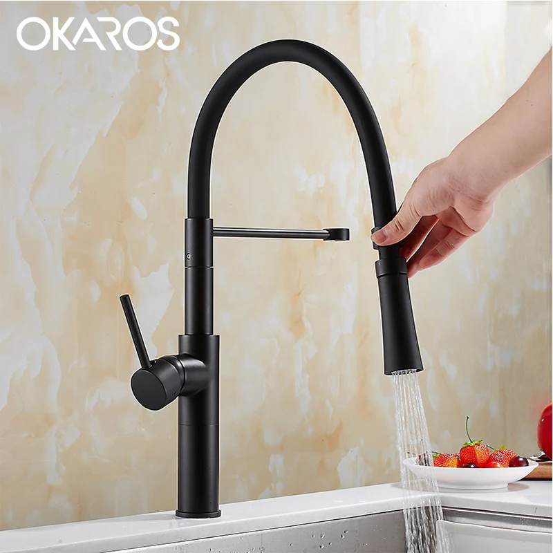 Okaro Tall Black White Kitchen Sink Faucet Tap Single Lever