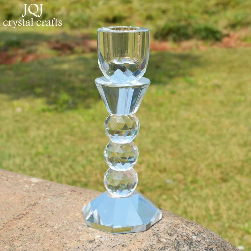 Crystal Glass Diamond Cylinder Candle Stand Lantern Cup Holders