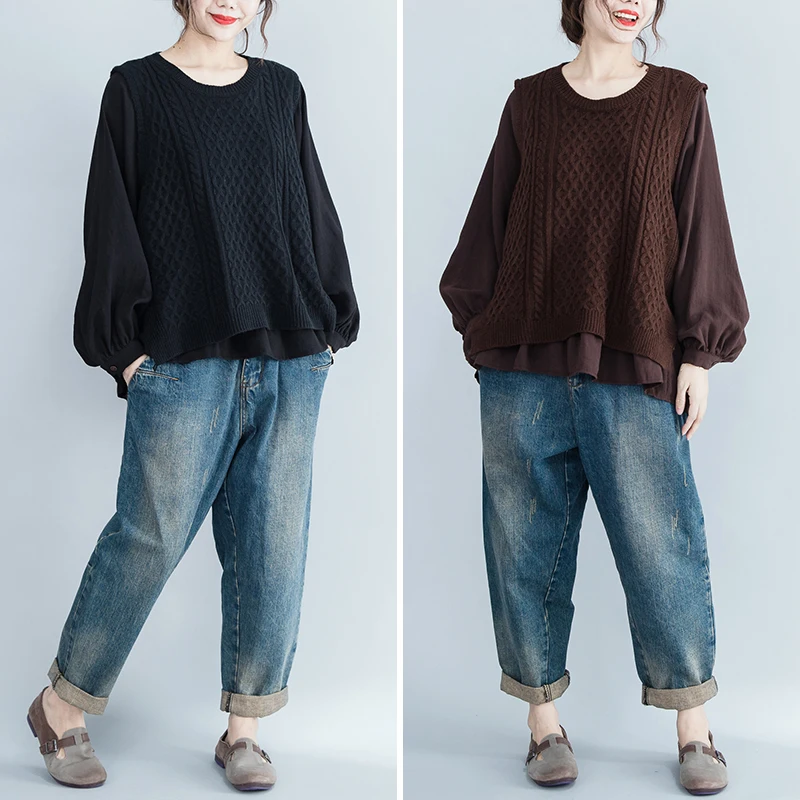 Винтаж Ретро Богемный Хиппи Boho Свободные мешковатые Blusas Femininas Elegante кофе черный хлопок Весенняя блузка для женщин топы корректирующие комплект из 2