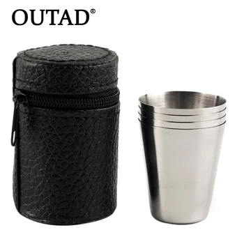 

OTUAD 1 Set of 4 Stainless Steel Camping Cup Mug Drinking Coffee Tea With Case for outdoor Well Sell