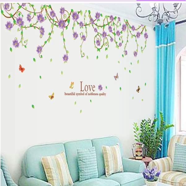 Новые фиолетовые Цветочные тростники для гостиной, спальни, украшения для дома, настенные наклейки на стену, чтобы наклеить на стену