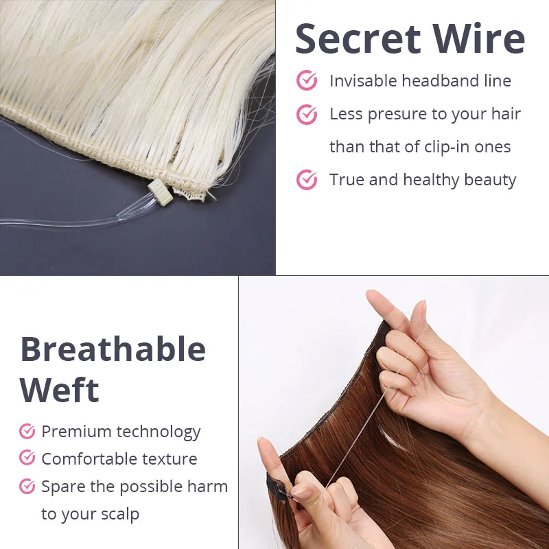 AISI BEAUTY Natural No Clips in Hair Extensions Long Synthetic Fish Line Straight Hair Extensions Secret Invisible Hairpieces