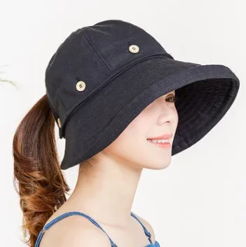 XdanqinX летняя новая стильная женская большая кепки с козырьком от солнца Солнцезащитная съёмная Кнопка шляпа из ткани УФ устойчивая пляжная шляпа для женщин - Цвет: black