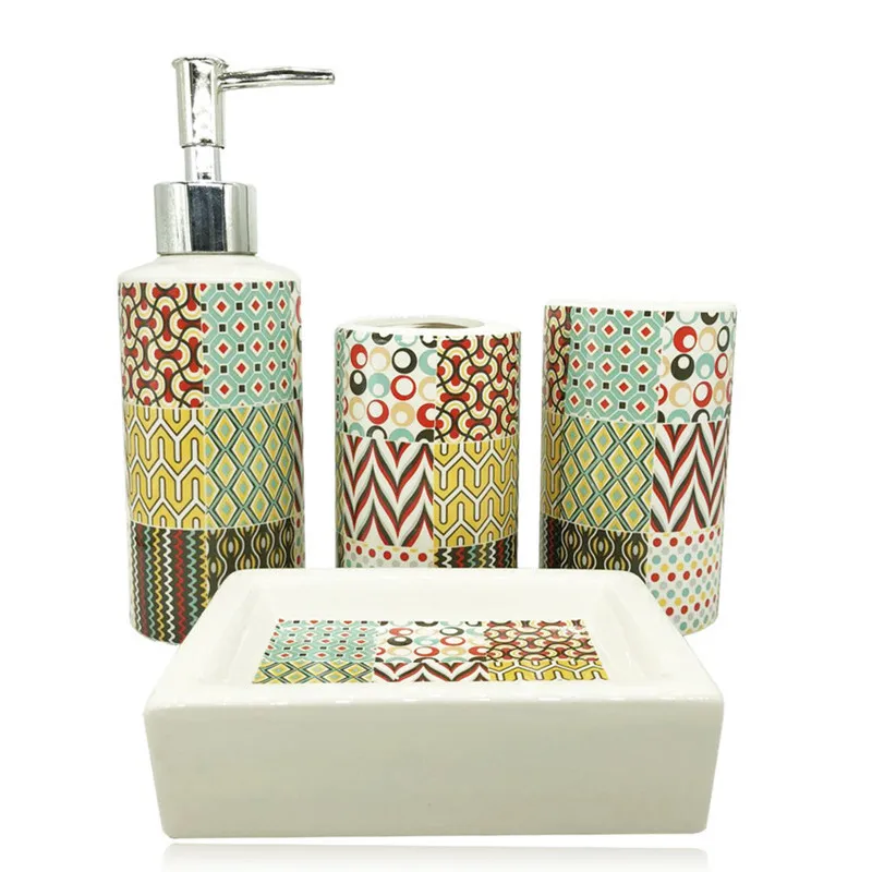 

4 pieces of imitation stone ceramic bathroom wash set room toothbrush holder liquid soap dispenser soap box bathroom accessories