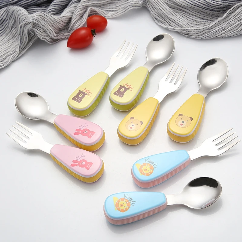 

2Pcs/Set Children Cartoon Cutlery Set with Box 304 Stainless Steel Forks Sets Portable Cute Rabbit Travel Kids Dinnerware Set