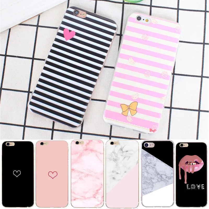 

Cute Colorful Flower cover case for iphone 8 5 5S SE 6 S 6S X XS soft silicon stripe heart cases for iphone 7 7plus 8 8plus capa