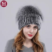 Женские зимние Настоящий мех кролика шапка с серебристым лисьим мехом шапка ручной работы брендовые модные женские меховые шляпки кролика рекс