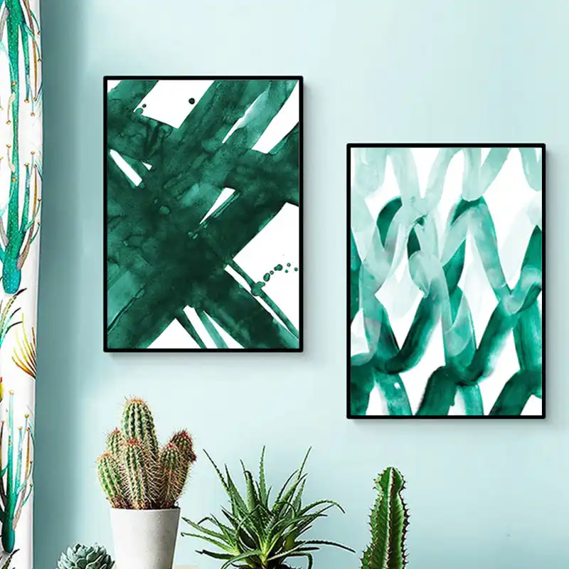 Abstract Poster Teal Green Wall Art Pictures Living Room Decor Emerald Green Canvas Painting Watercolou Posters And Prints