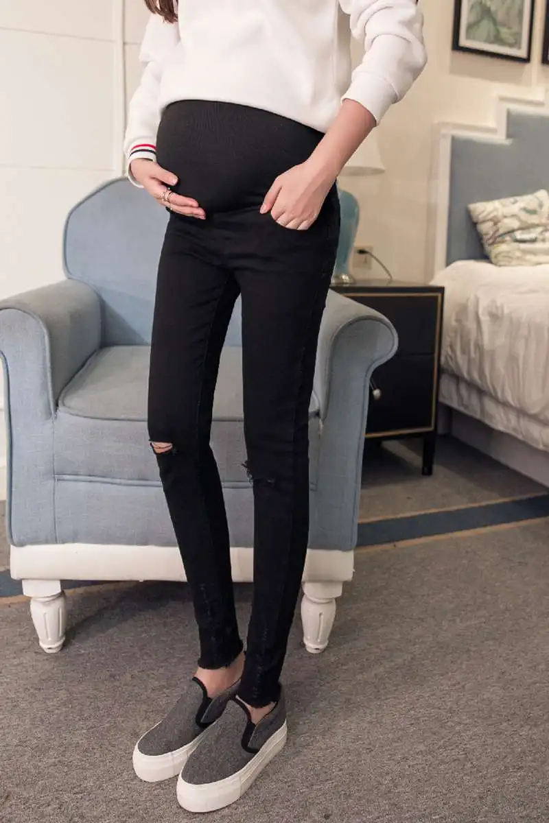 Беременных женщин желудка лифт 9 штанов одежда прилив мать Штаны брюки Черный и белый цвета Беременные женщины джинсовые узкие брюки - Цвет: 2048-A-35-1008