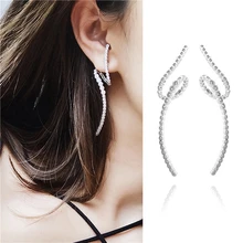 MIGGA, стильные трендовые геометрические серьги с кубическим цирконием для женщин, длинные серьги-гвоздики из белого золота