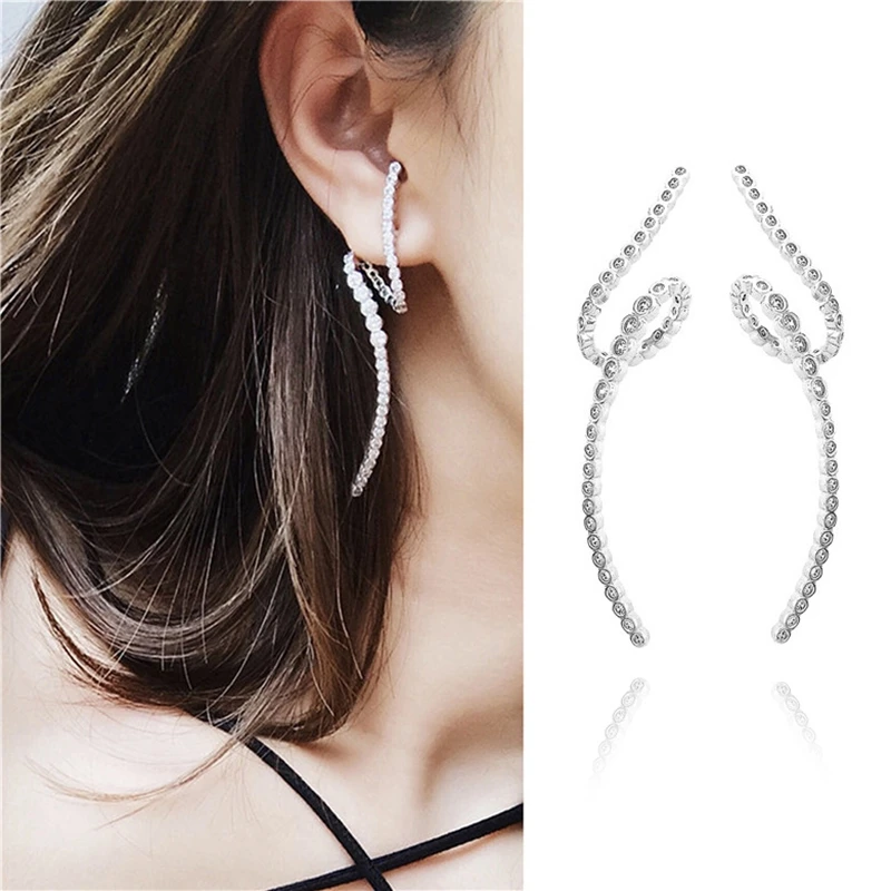 

MIGGA Individuality Trendy Cubic Zircon Geometric Earrings for Women White Gold Color Long Stud Earrings
