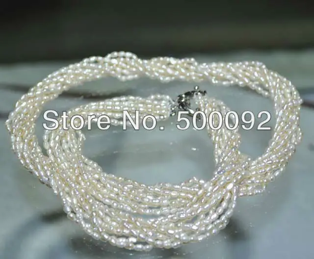 2" 9 прядей 2 мм рисовый пресноводный жемчуг ожерелье