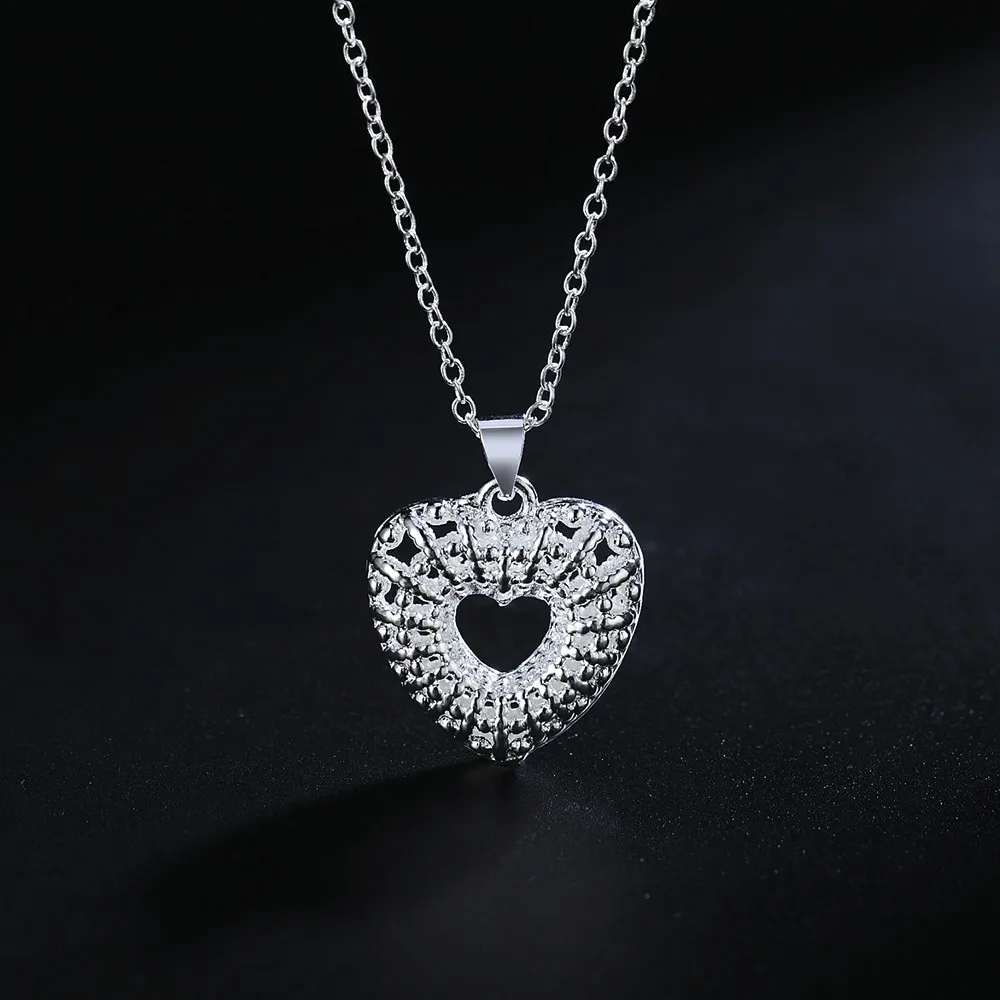 

Silver Plated Hollow Heart Shape Necklace Women chain Jewelry For Women's pendants choker Wedding Party gift 2019 @XL